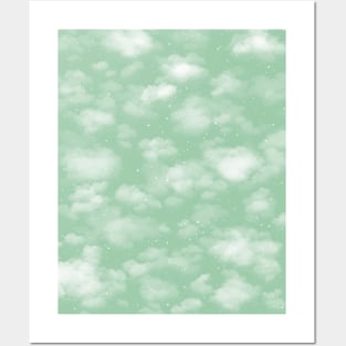 Snowy Winter Sky in Pastel Sage Posters and Art
